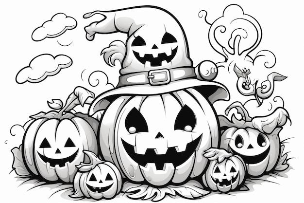 Photo un vecteur d'halloween en noir et blanc pour un livre de coloriage pour enfants