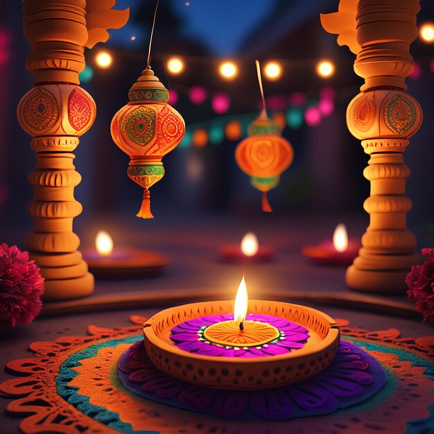 vecteur heureux Diwali célébration du festival traditionnel arrière-plan avec illustration diya
