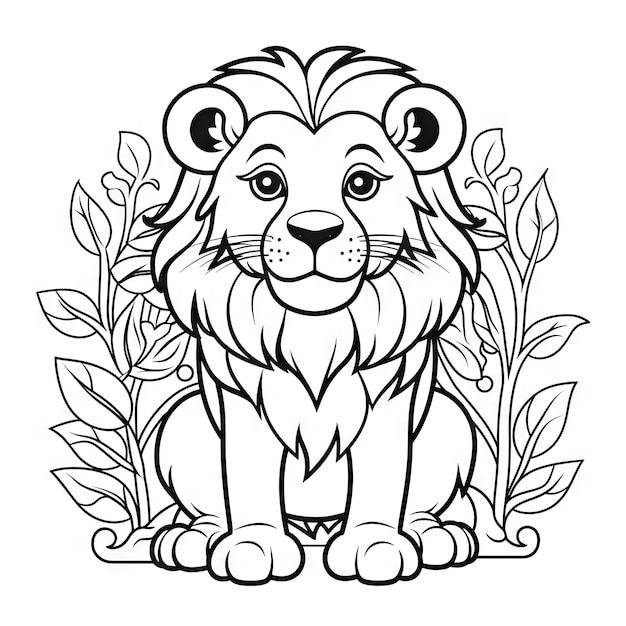 Photo un vecteur d'un lion mignon en noir et blanc