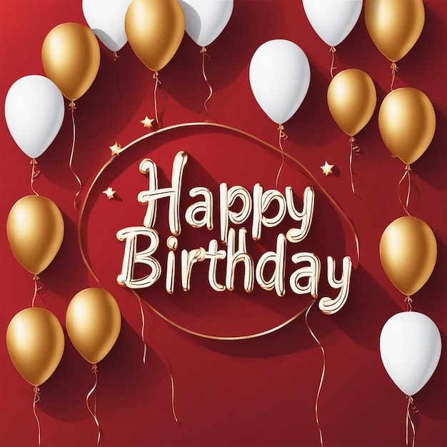 vecteur plat cercle doré et ballons texte d'anniversaire heureux fond rouge