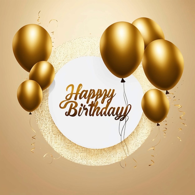 Vecteur plat cercle doré et ballons texte joyeux anniversaire fond rouge