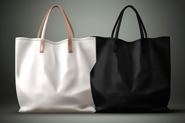 Vecteur de sac fourre-tout en tissu vierge de modèle blanc et noir réaliste