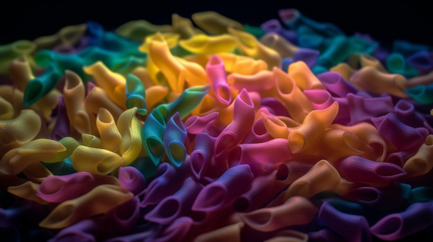 Vecteurs de nourriture de pâtes iridescentes translucides colorées photographie image art généré par l'IA