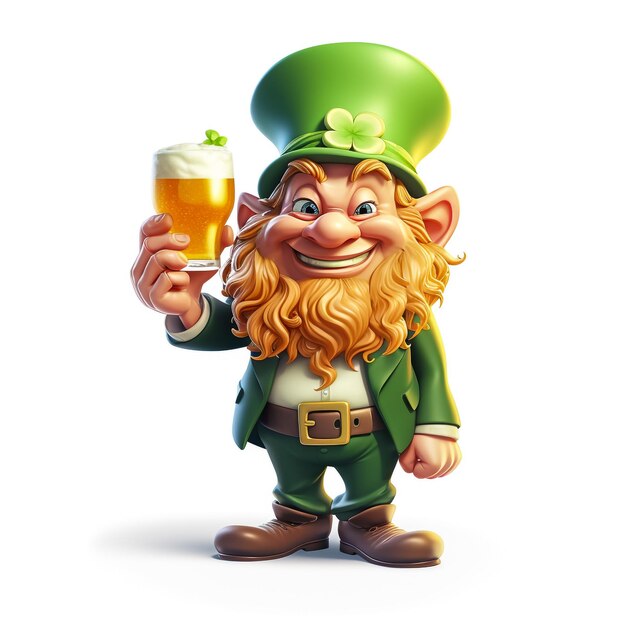 Vector 3d illustration d'argent bière dessin animé personnage de célébration vert heureux