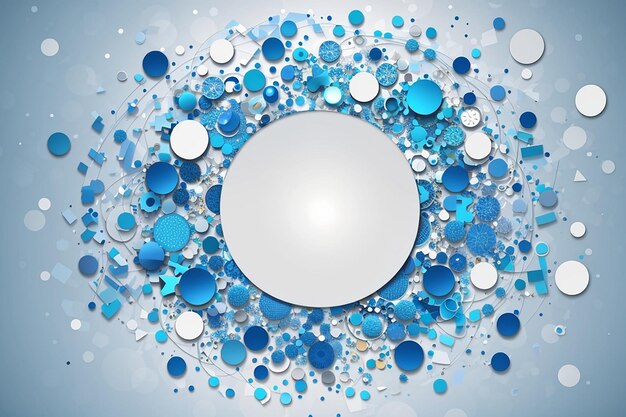 Photo vector abstrait fond bleu cadre de formes géométriques ornement circulaire motif de points particules molécules fragments affiche pour la technologie présentations de médecine affaires