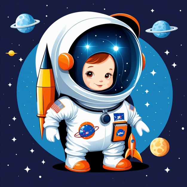 Vector Astronaute mignon avec une illustration vectorielle de dessin animé de sac de fusée