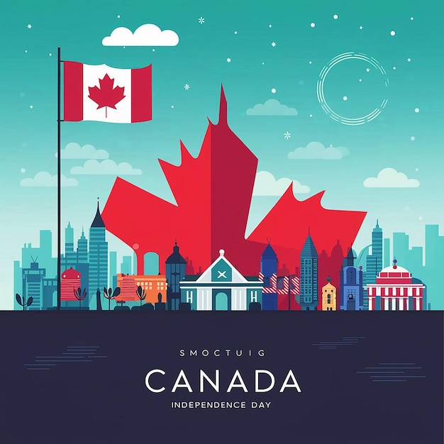 Vector Canada Jour de l'indépendance avec l'horizon d'un lieu célèbre au Canada en arrière-plan