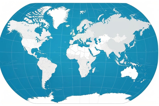 Photo vector de carte du monde isolé sur un modèle de carte de la terre plate sur fond blanc.