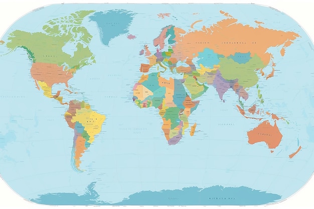 Vector de carte du monde isolé sur un modèle de carte de la terre plate sur fond blanc.