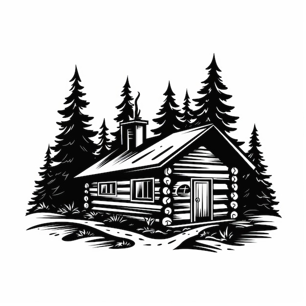 Vector de conception de maisons en bois rustiques simples en noir et blanc