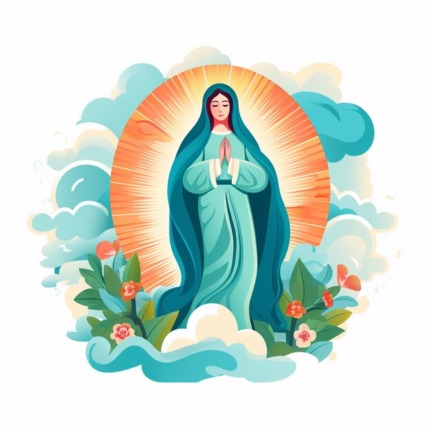 Vector flat design party de la virgen flottant sur un fond blanc