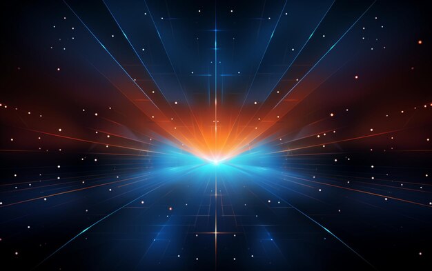 Vector géométrique de fond de technologie abstraite futuriste avec étoile lumineuse orange et bleue