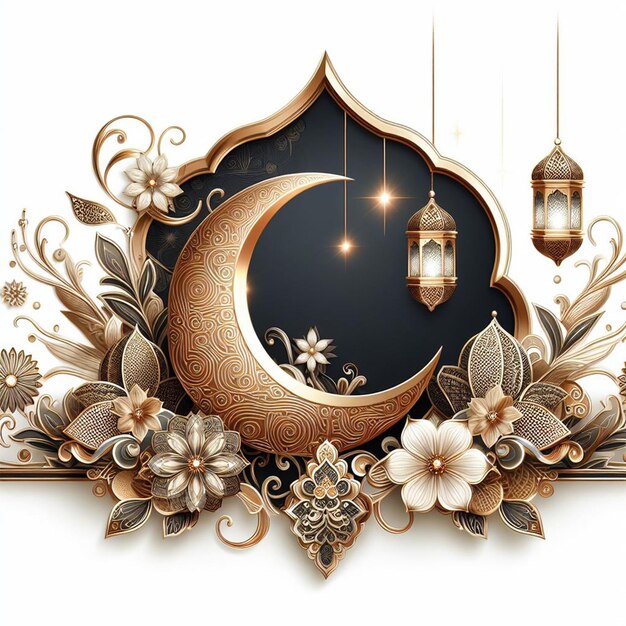 Vector gratuit ramadan kareem lune islamique et les lampes suspendues de la mosquée conception de carte balises connexes eid mubara