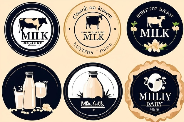 Photo vector illustration of a set of labels for milk and dairy