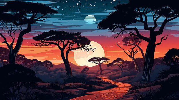 Vector libre nuit paysage de savane africaine nature sauvage IA générative