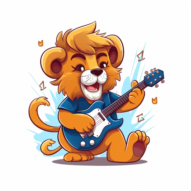 vector le lion mignon jouant de la guitare