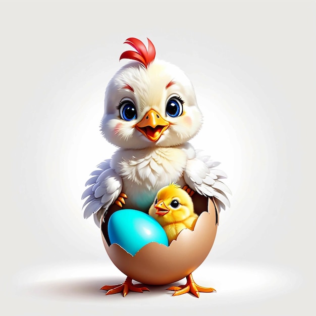 Vector mignon bébé poulet drôle avec œuf de Pâques