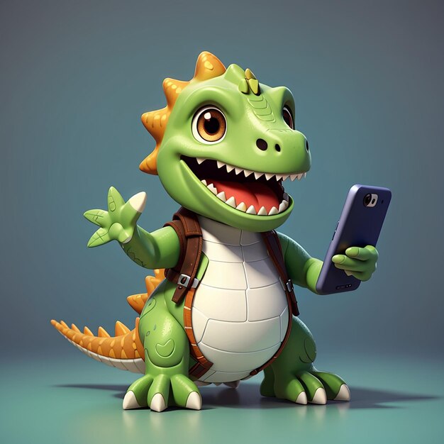 Vector mignon petit dessin animé de dinosaure prenant un selfie avec le téléphone