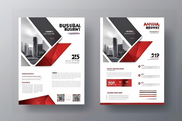 Vector de modèle de conception de la brochure du rapport annuel de l'entreprise du triangle rouge