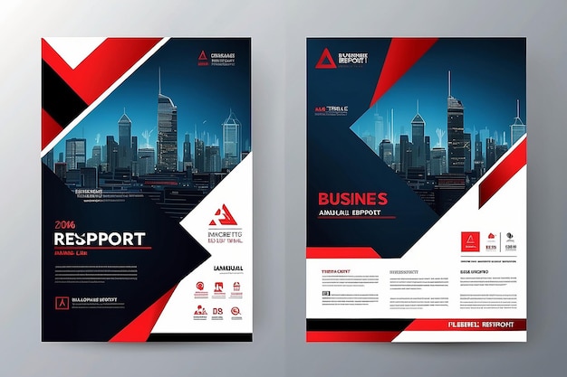 Vector de modèle de conception de la brochure du rapport annuel de l'entreprise du triangle rouge