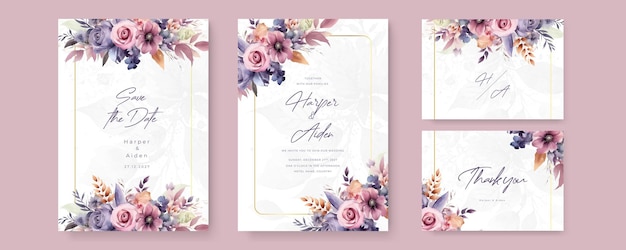 Vector moderne belle carte d'invitation de mariage florale dessinée à la main