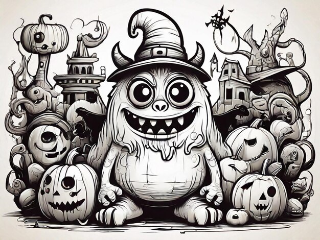Vector ou monstre doodle d'Halloween pour la coloration ou la page