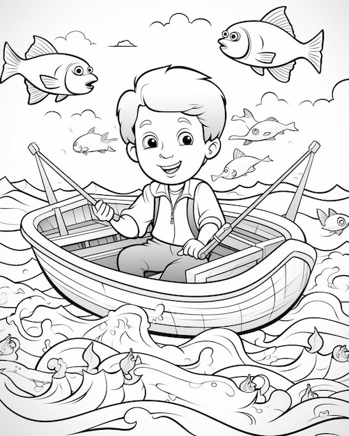 Vector une page à colorier mignonne et drôle d'un garçon en kayak fournit des heures de coloriage amusant pour les enfants couleur