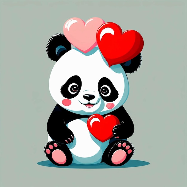 Photo vector panda mignon tenant le cœur d'amour dessin animé illustration vectorielle