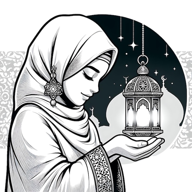 Vector Ramadan Vector Ramadan une femme tient une lanterne qui dit le mois de mai