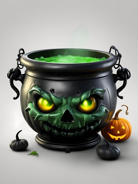 Photo vector réaliste chaudron de sorcière noire d'halloween avec bière verte avec des yeux