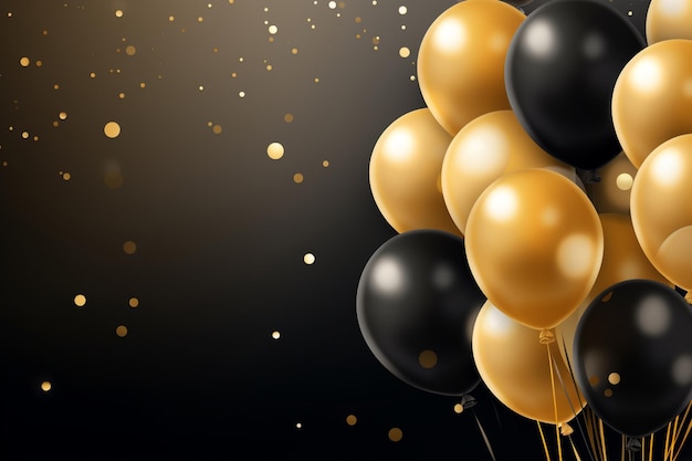 Vector réaliste joyeux anniversaire en fond noir et doré avec espace de copie