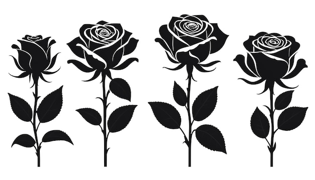 Vector de style plat moderne de silhouettes de fleurs de rose noire