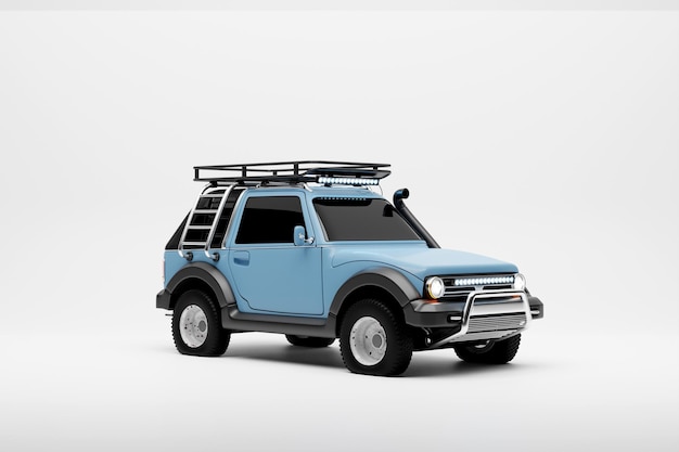 Véhicule d'aventure SUV bleu isolé sur fond blanc illustration 3D