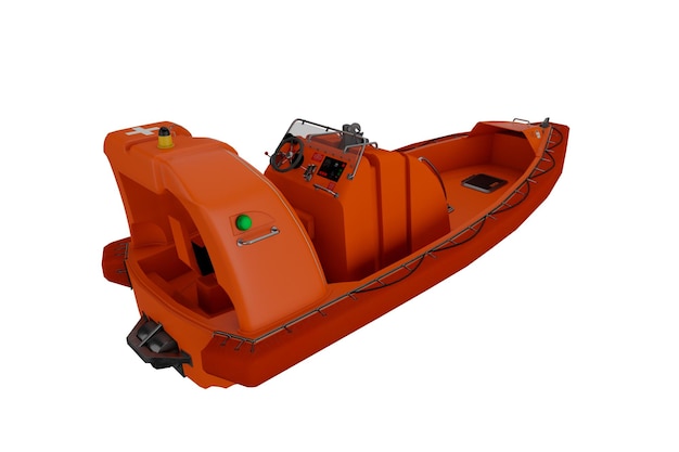 Véhicule de bateau de sauvetage orange réaliste rendu 3d