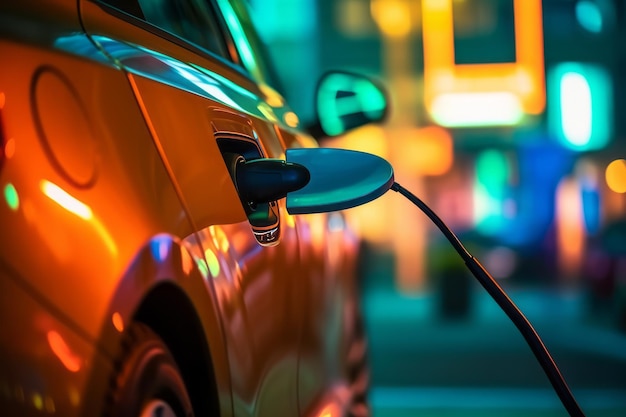 Un véhicule électrique branché sur une borne de recharge