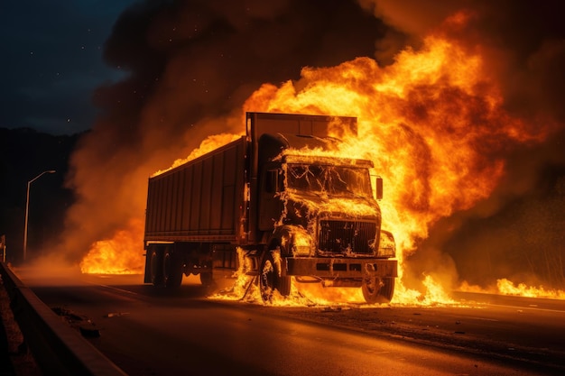 Véhicule en feu sur la route