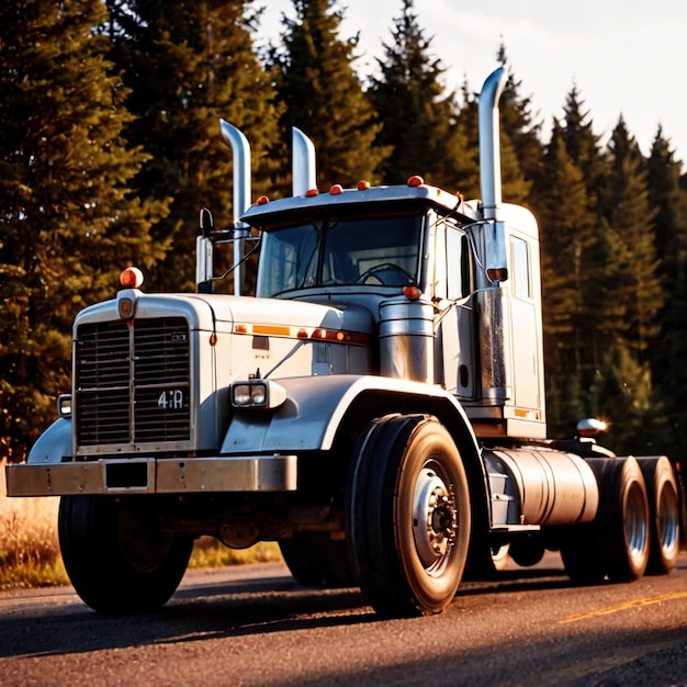 Photo véhicule de livraison de tracteur-remorque pour la logistique des marchandises sur route terrestre