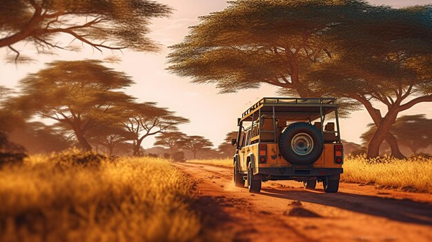 Photo un véhicule de safari descend une route de terre en afrique.