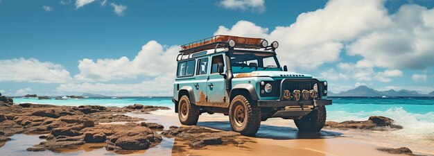 Un véhicule tout-terrain au bord de la plage