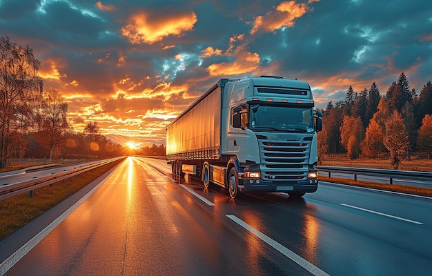 Véhicule de transport remorque camion ou camion sur une autoroute