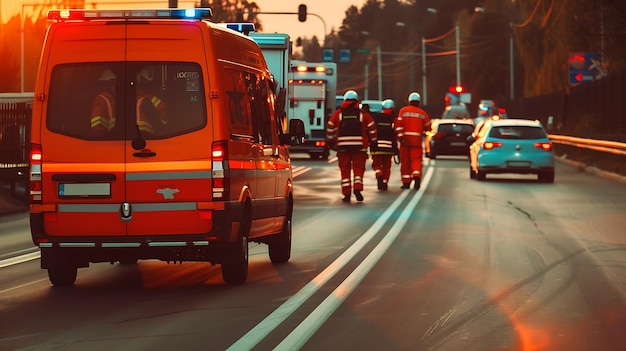 Photo un véhicule d'urgence se précipite sur l'autoroute vers la scène d'un accident.