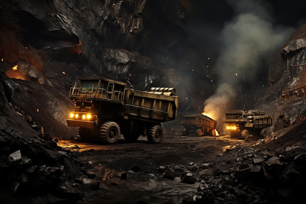 Véhicules dans une mine de charbon