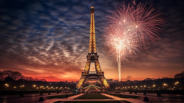 la veille du Nouvel An à Paris la tour Eiffel avec des nuages