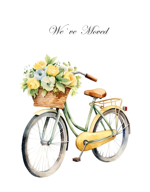 Un vélo d'aquarelle avec des fleurs Un vélo de style vintage Nous avons déplacé la carte