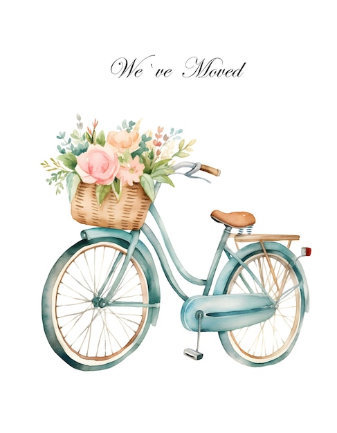 Un vélo d'aquarelle avec des fleurs Un vélo de style vintage Nous avons déplacé la carte