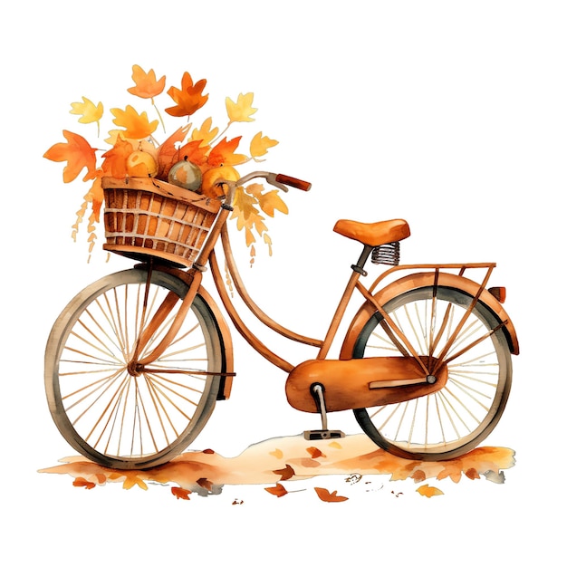 Vélo aquarelle mignon en illustration de couleurs d'automne automne