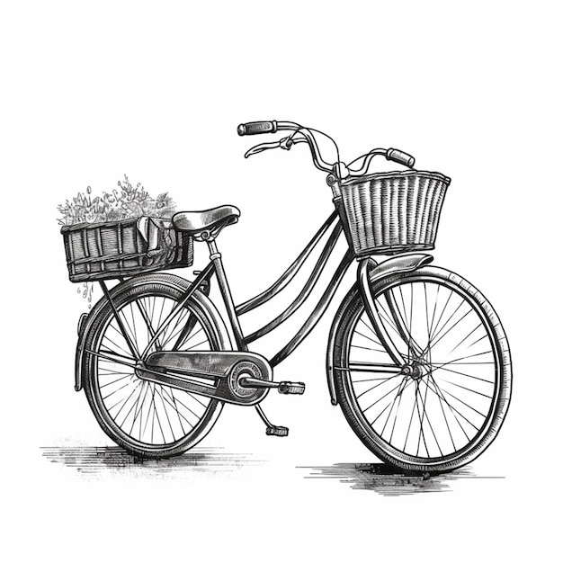 Vélo Arafed avec panier et fleurs dans le panier sur l'ai générative de la roue avant