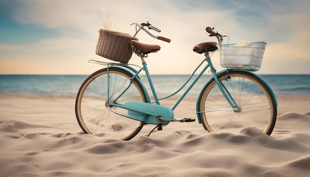 Photo un vélo bleu avec un panier à l'avant