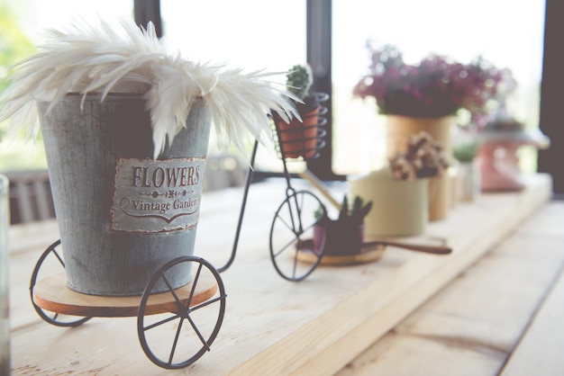 Vélo avec cactus pour décorer le style vintage du café