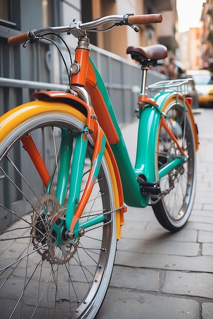 Photo vélo coloré en gros plan en ville